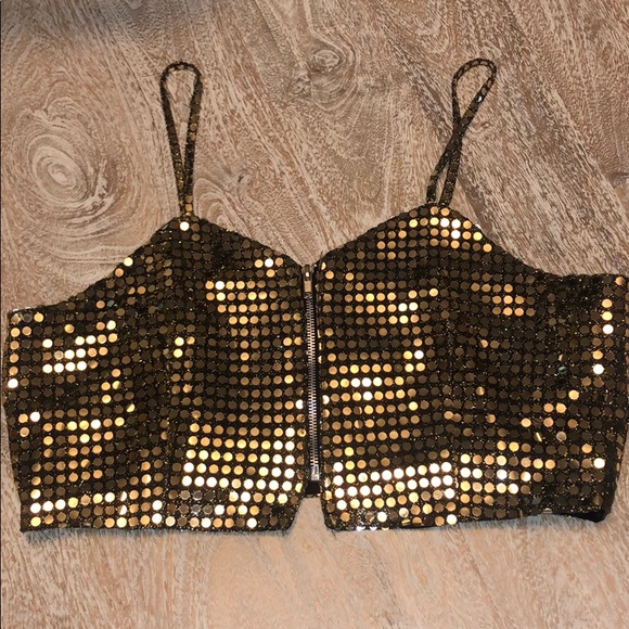 Dolls Kill Tops Vintage Gold Black Glitter Xl Crop Top 9s Eras Tour